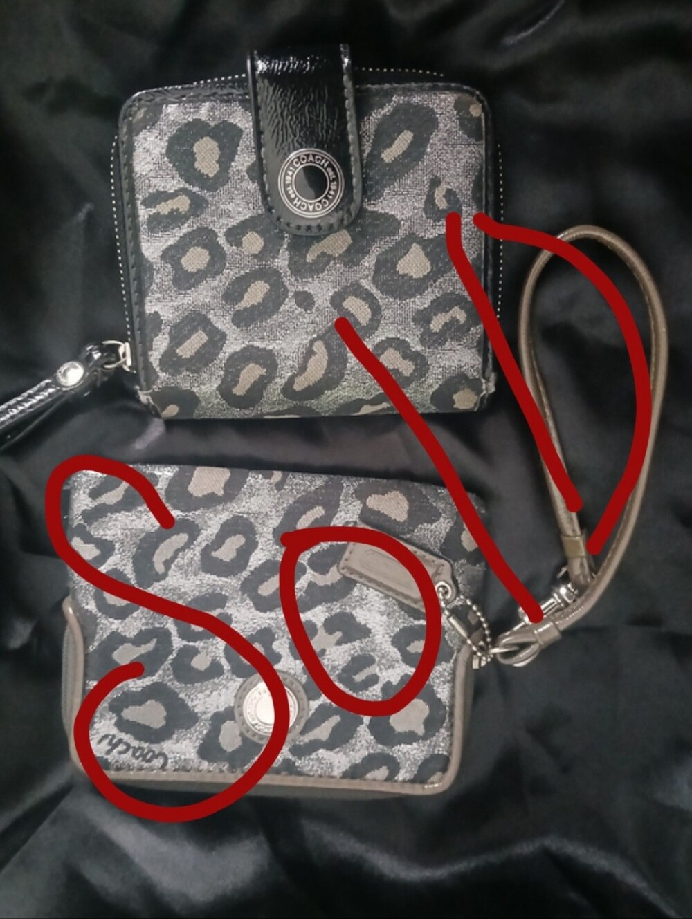 Coach Metallic Leopard Wristlet and Zip Wallet - Silver, Black, Taupe